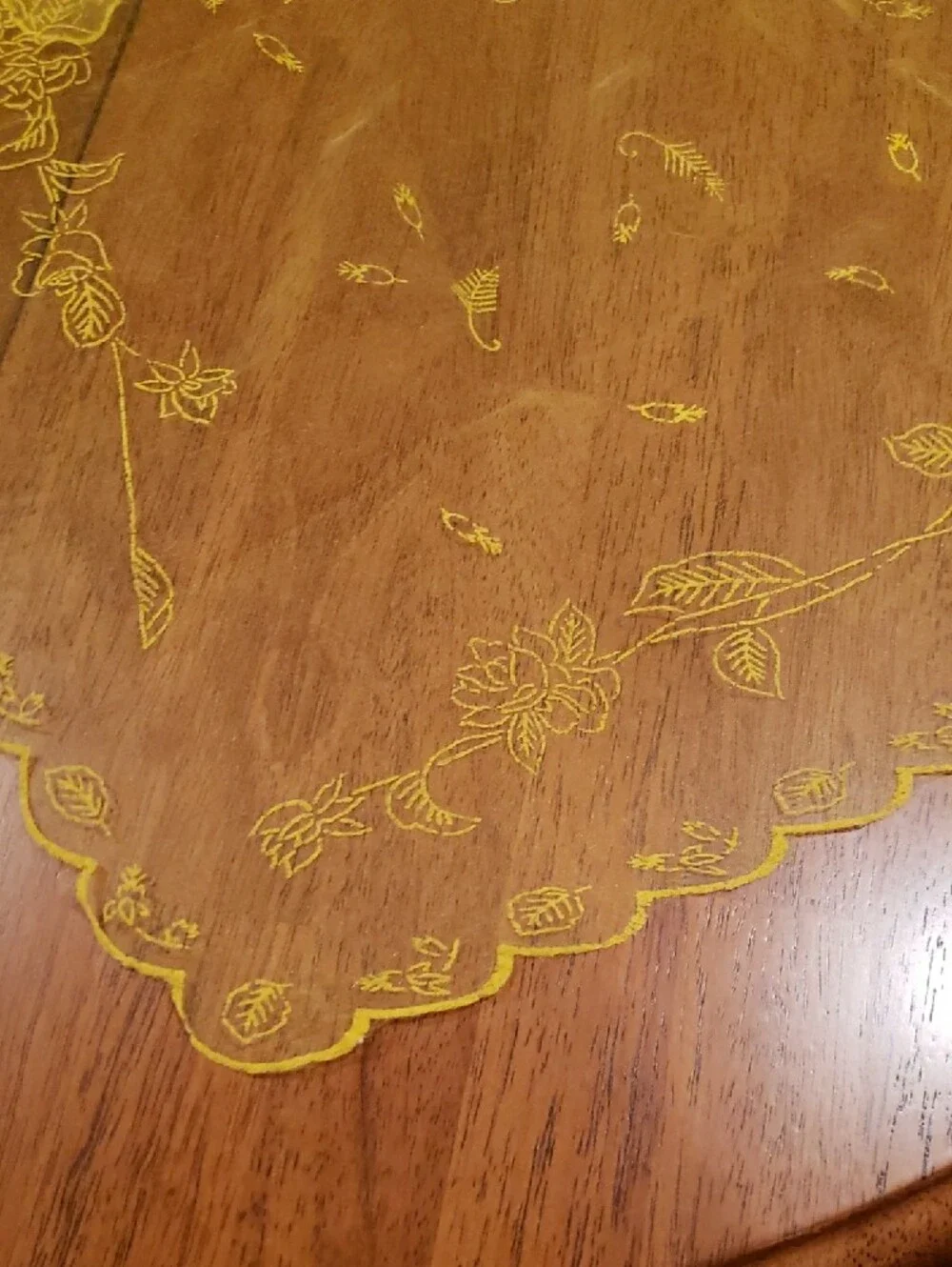 Vintage Yellow Sheer Floral Embossed Scarf Perfect for Fall